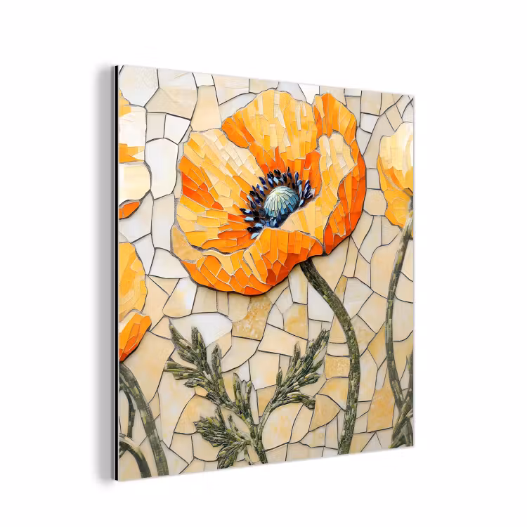Aluminium schilderij - Klaprozen - Oranje - Mozaïek - Bladeren — 1