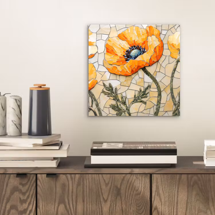 Aluminium schilderij - Klaprozen - Oranje - Mozaïek - Bladeren — 2