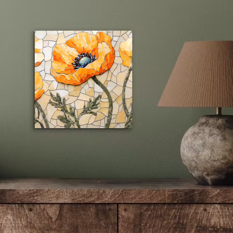Aluminium schilderij - Klaprozen - Oranje - Mozaïek - Bladeren — 3
