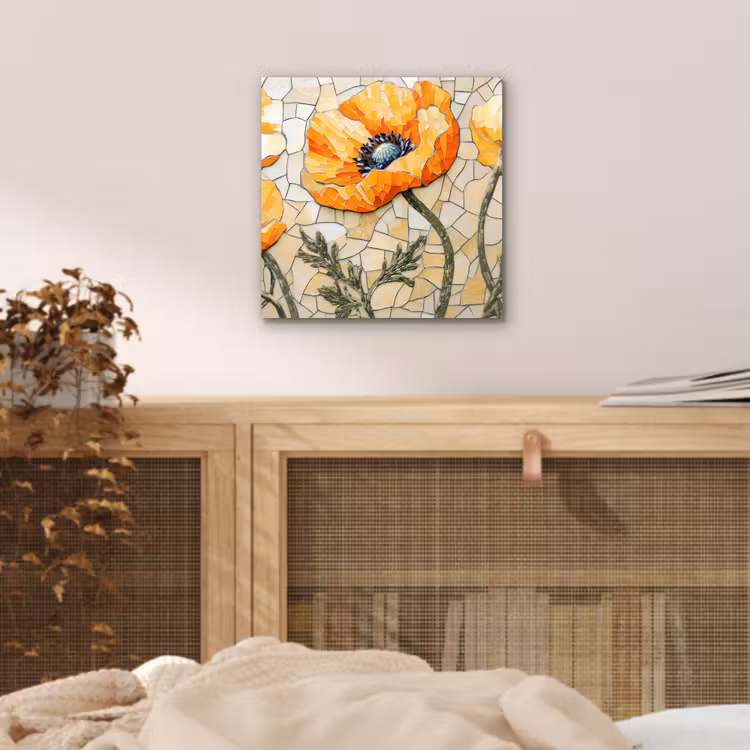 Aluminium schilderij - Klaprozen - Oranje - Mozaïek - Bladeren — 4