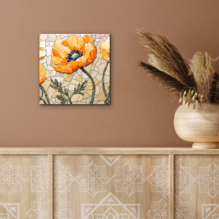 Aluminium schilderij - Klaprozen - Oranje - Mozaïek - Bladeren — 5