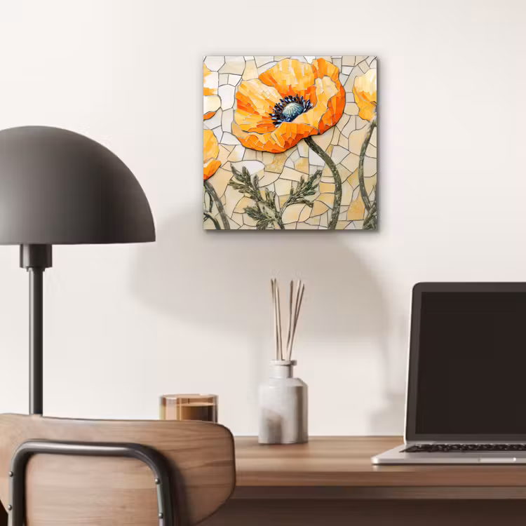 Aluminium schilderij - Klaprozen - Oranje - Mozaïek - Bladeren — 6