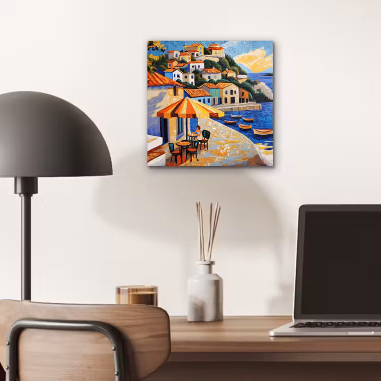 Aluminium schilderij - Kustdorp - Huisjes - Mozaïek - Zee — 6