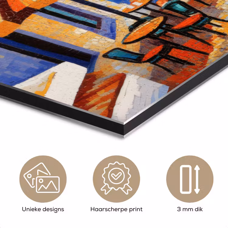 Aluminium schilderij - Kustdorp - Huisjes - Mozaïek - Zee — 7