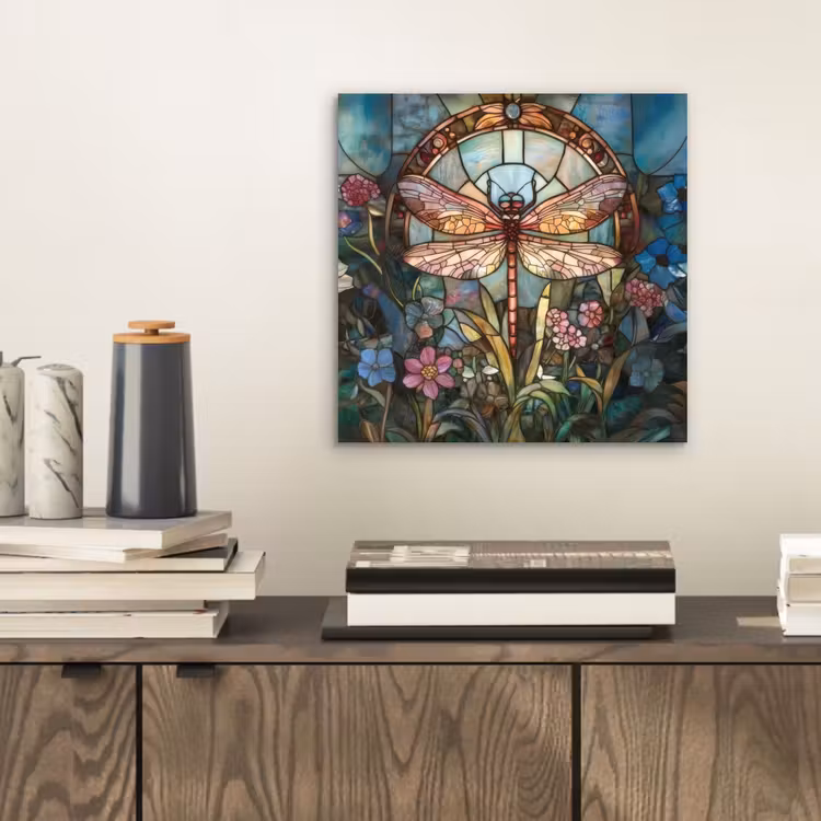 Aluminium schilderij - Libelle - Mozaïek - Bloemen - Kleurrijk — 2