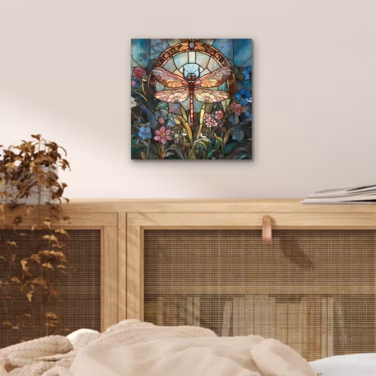Aluminium schilderij - Libelle - Mozaïek - Bloemen - Kleurrijk — 4