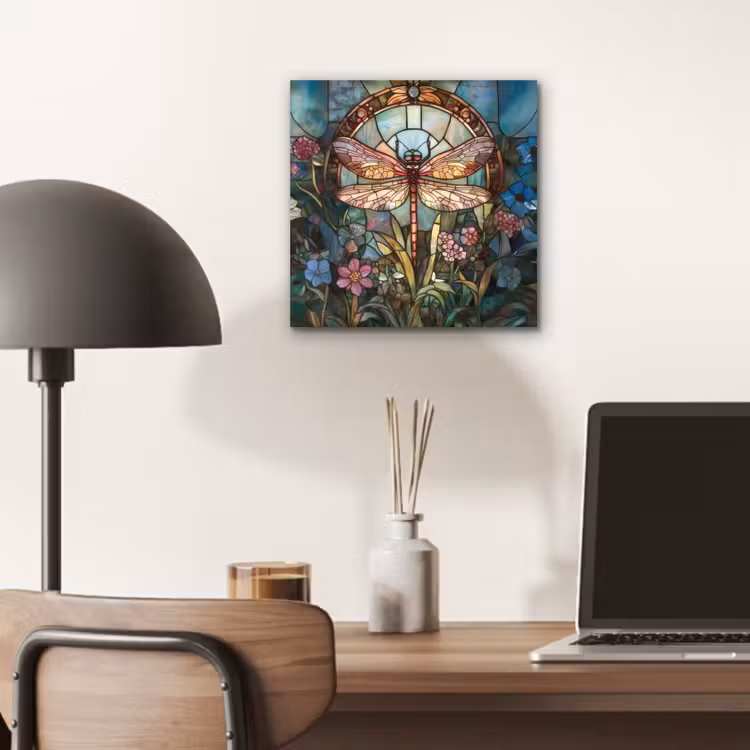 Aluminium schilderij - Libelle - Mozaïek - Bloemen - Kleurrijk — 6