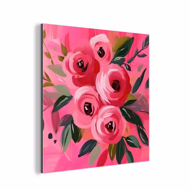 Aluminium schilderij - Bloemen - Verf - Roze — 1