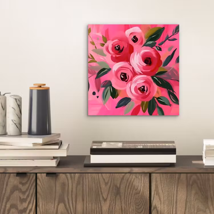 Aluminium schilderij - Bloemen - Verf - Roze — 2