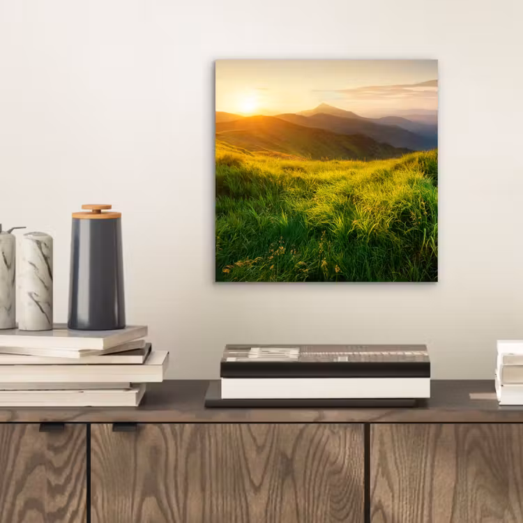Aluminium schilderij - Gras - Heuvels - Zon - Natuur - Landschap — 2