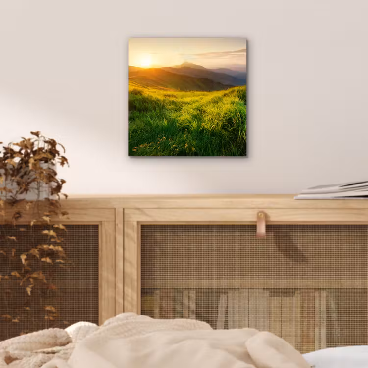 Aluminium schilderij - Gras - Heuvels - Zon - Natuur - Landschap — 4