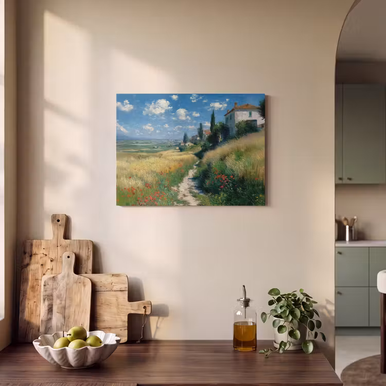 Akoestisch schilderij - Zandpad - Huis - Bomen - Grasveld — 3