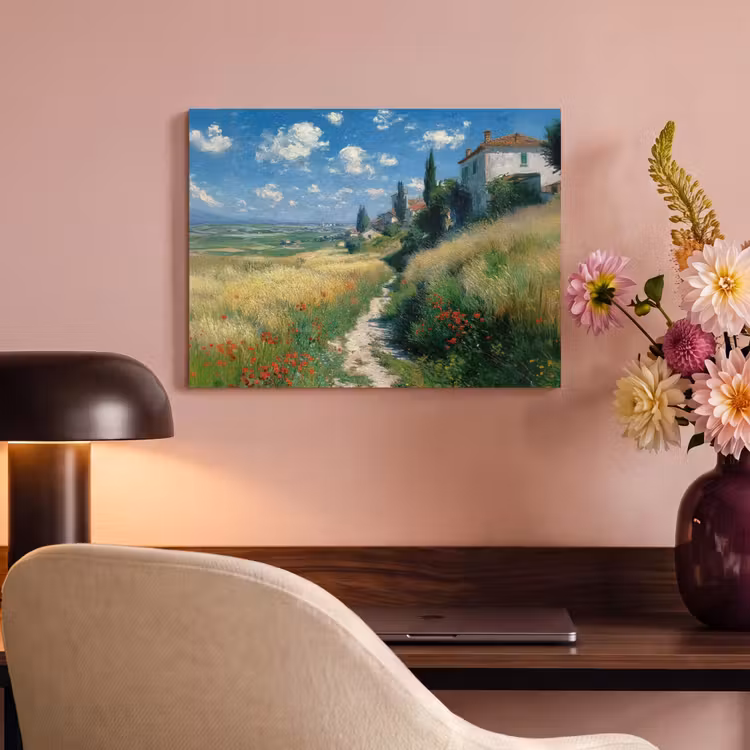Akoestisch schilderij - Zandpad - Huis - Bomen - Grasveld — 4