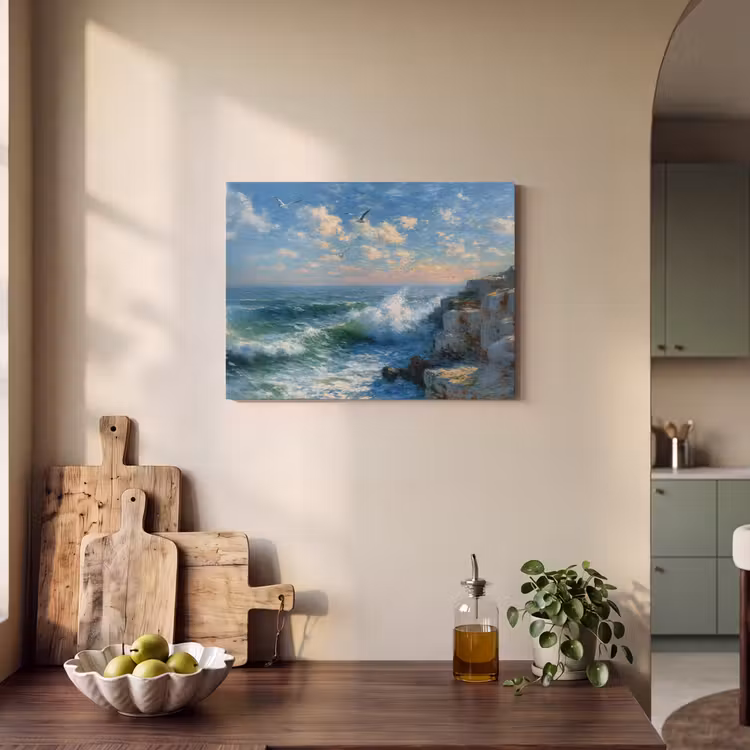 Akoestisch schilderij - Zee - Golven - Rotsen - Meeuwen — 3