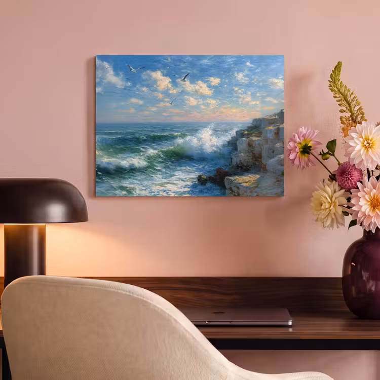 Akoestisch schilderij - Zee - Golven - Rotsen - Meeuwen — 4