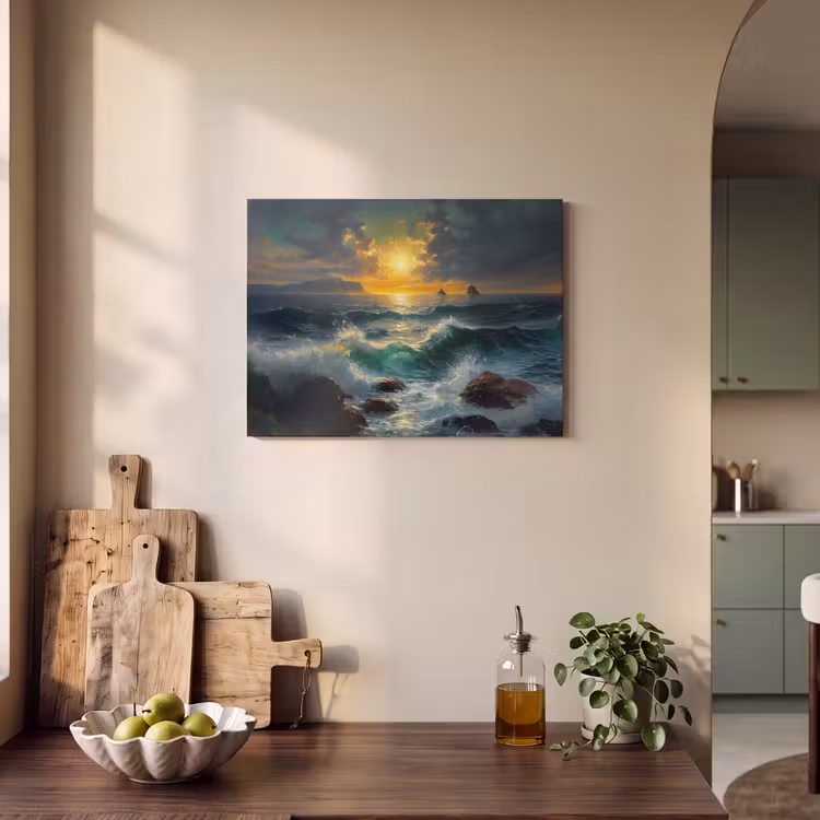 Akoestisch schilderij - Zee - Zon - Golven - Rotsen — 3