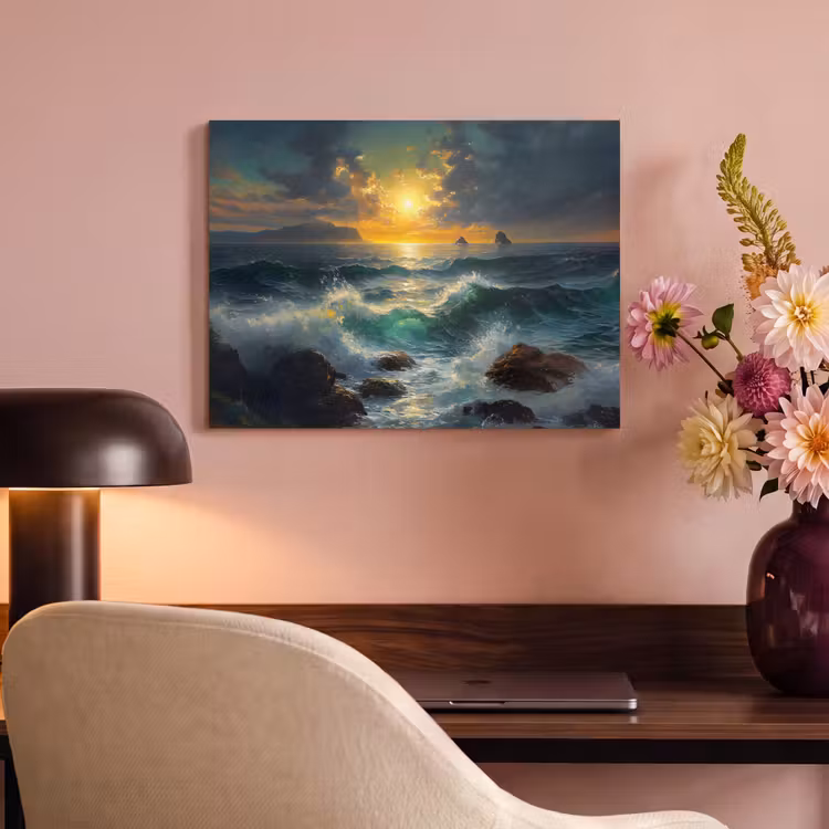 Akoestisch schilderij - Zee - Zon - Golven - Rotsen — 4