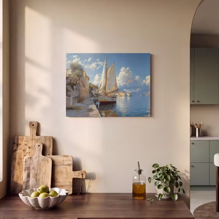 Akoestisch schilderij - Zeilschip - Huizen - Kade - Zee — 3