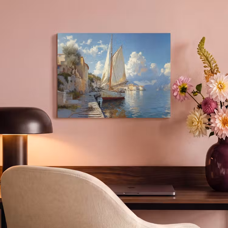 Akoestisch schilderij - Zeilschip - Huizen - Kade - Zee — 4