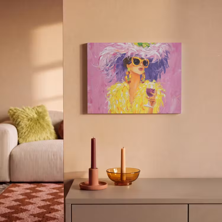 Akoestisch schilderij - Zonnebril - Vrouw - Jas - Veren — 2