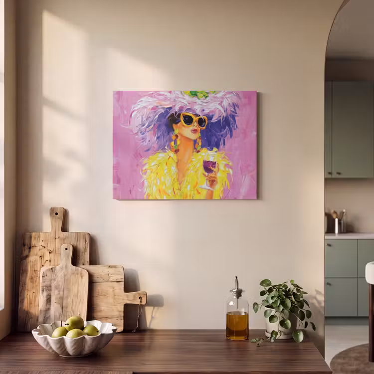 Akoestisch schilderij - Zonnebril - Vrouw - Jas - Veren — 3