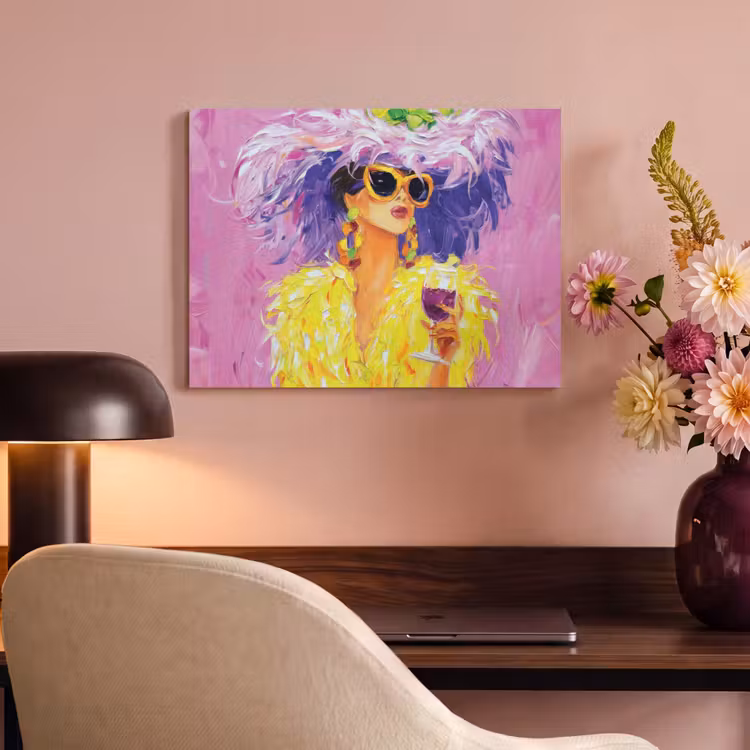 Akoestisch schilderij - Zonnebril - Vrouw - Jas - Veren — 4