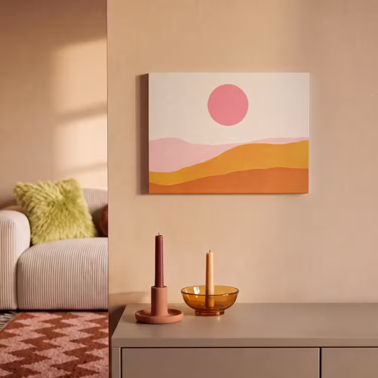 Akoestisch schilderij - Zon - Heuvels - Abstract - Roze — 2