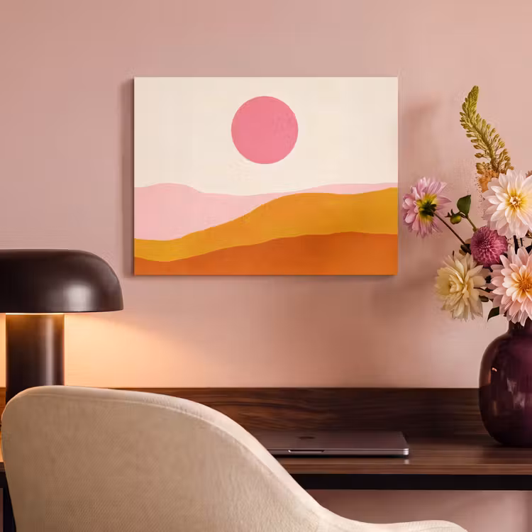Akoestisch schilderij - Zon - Heuvels - Abstract - Roze — 4