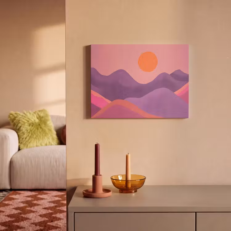 Akoestisch schilderij - Zon - Heuvels - Paars - Abstract — 2