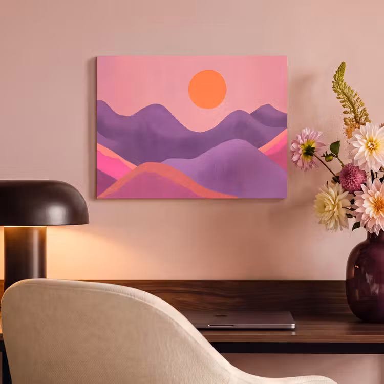 Akoestisch schilderij - Zon - Heuvels - Paars - Abstract — 4