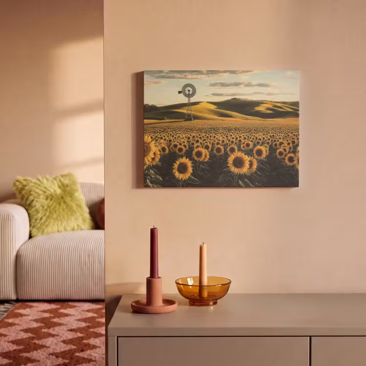 Akoestisch schilderij - Zonnebloem - Veld - Windmolen — 2