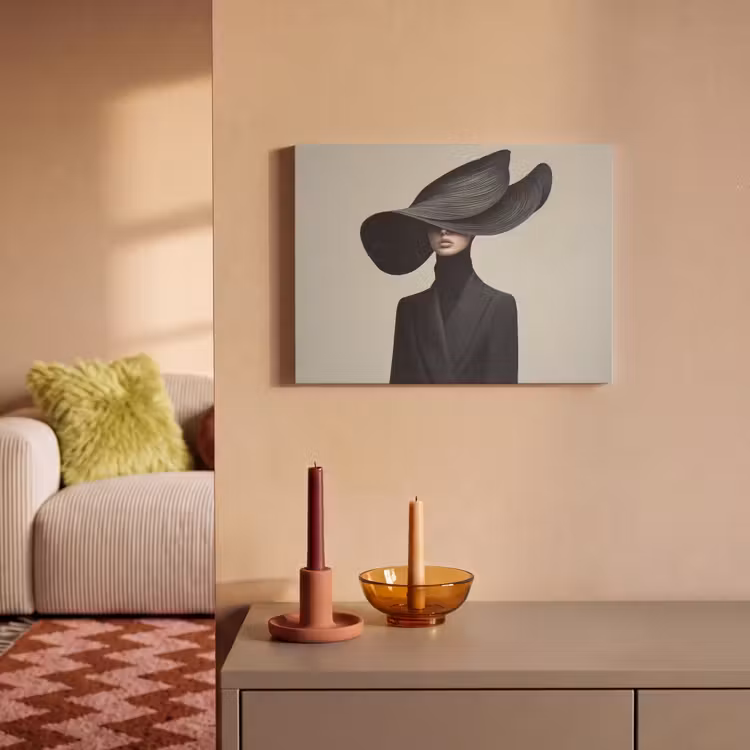 Akoestisch schilderij - Zwart - Vrouw - Hoed — 2
