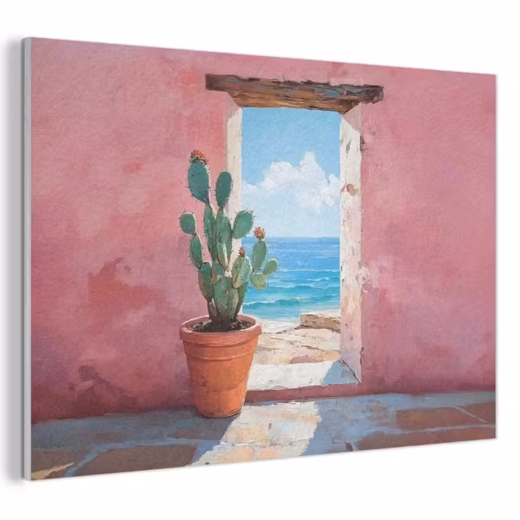 Akoestisch schilderij - Zee - Roze - Cactus — 1