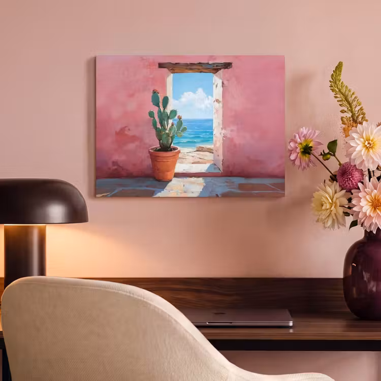 Akoestisch schilderij - Zee - Roze - Cactus — 4