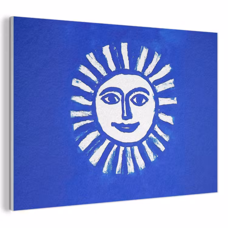 Akoestisch schilderij - Zon - Gezicht - Penseelstructuur - Blauw — 1