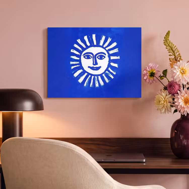 Akoestisch schilderij - Zon - Gezicht - Penseelstructuur - Blauw — 4