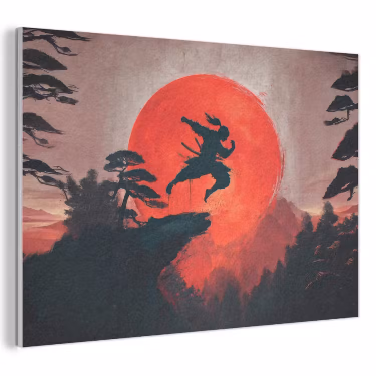 Akoestisch schilderij - Zon - Krijger - Bomen - Bergen — 1