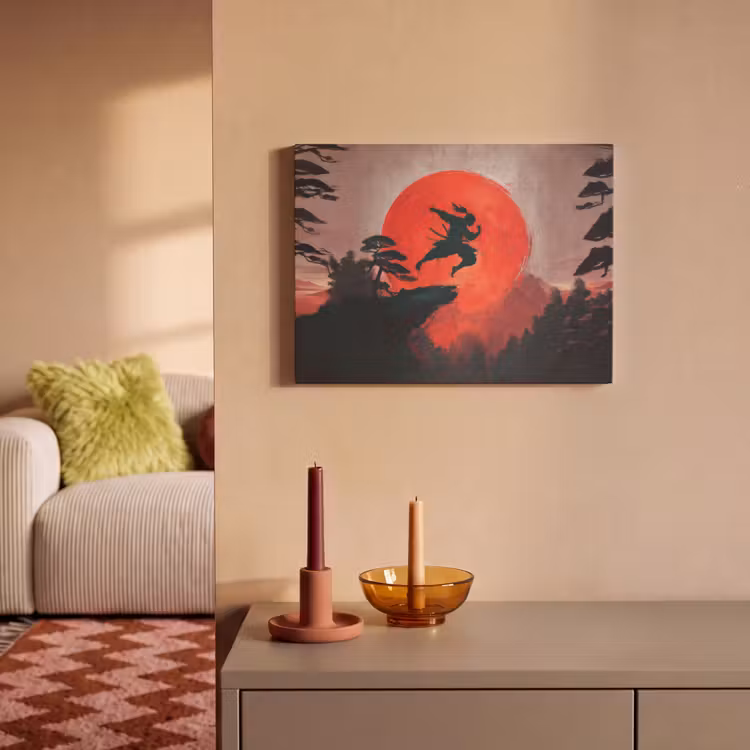 Akoestisch schilderij - Zon - Krijger - Bomen - Bergen — 2