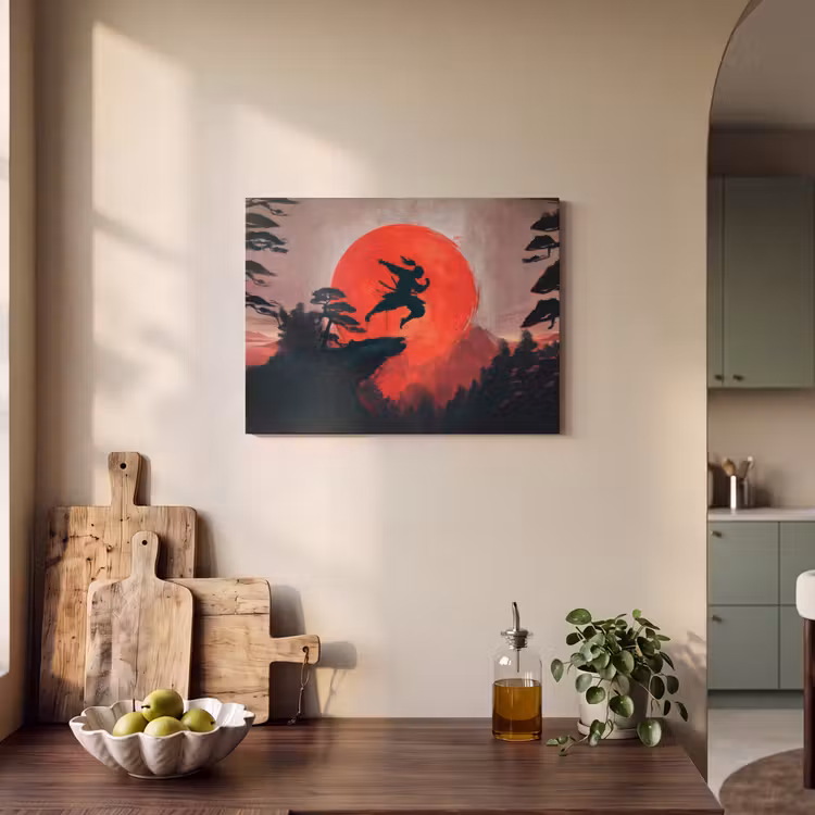 Akoestisch schilderij - Zon - Krijger - Bomen - Bergen — 3