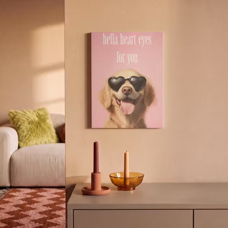 Akoestisch schilderij - Zonnebril - Hartjes - Hond - Valentijn — 2