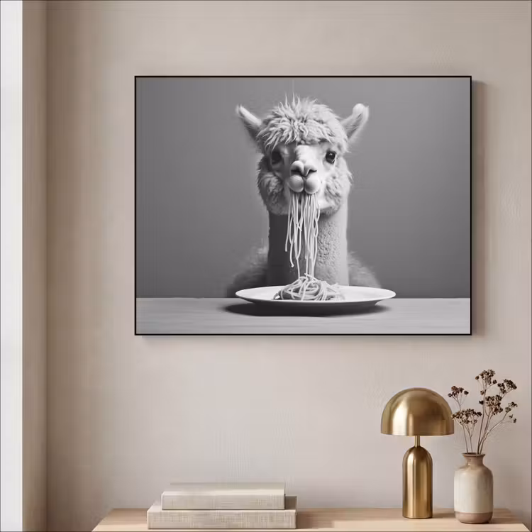Art Frame - Alpaca - Pasta - Zwart - Wit - Grappig - Dieren — 3