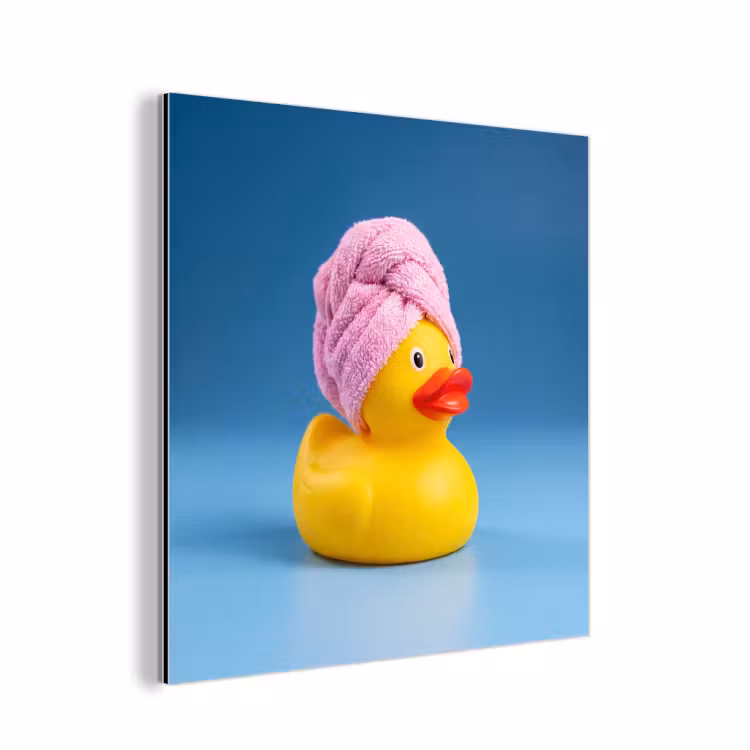 Aluminium schilderij - Badeend - Handdoek - Blauw — 1