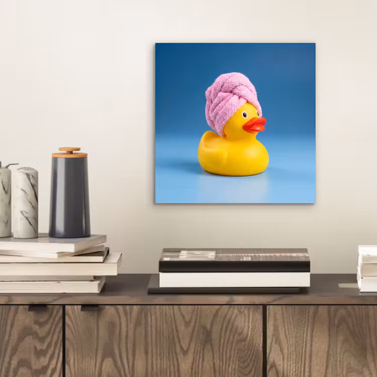 Aluminium schilderij - Badeend - Handdoek - Blauw — 2