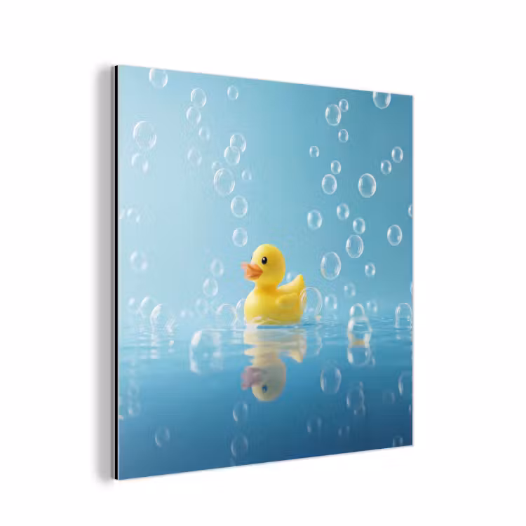 Aluminium schilderij - Bubbels - Badeend - Geel — 1