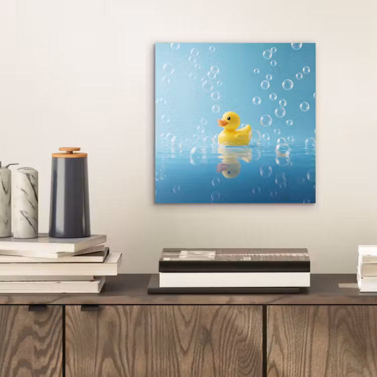 Aluminium schilderij - Bubbels - Badeend - Geel — 2