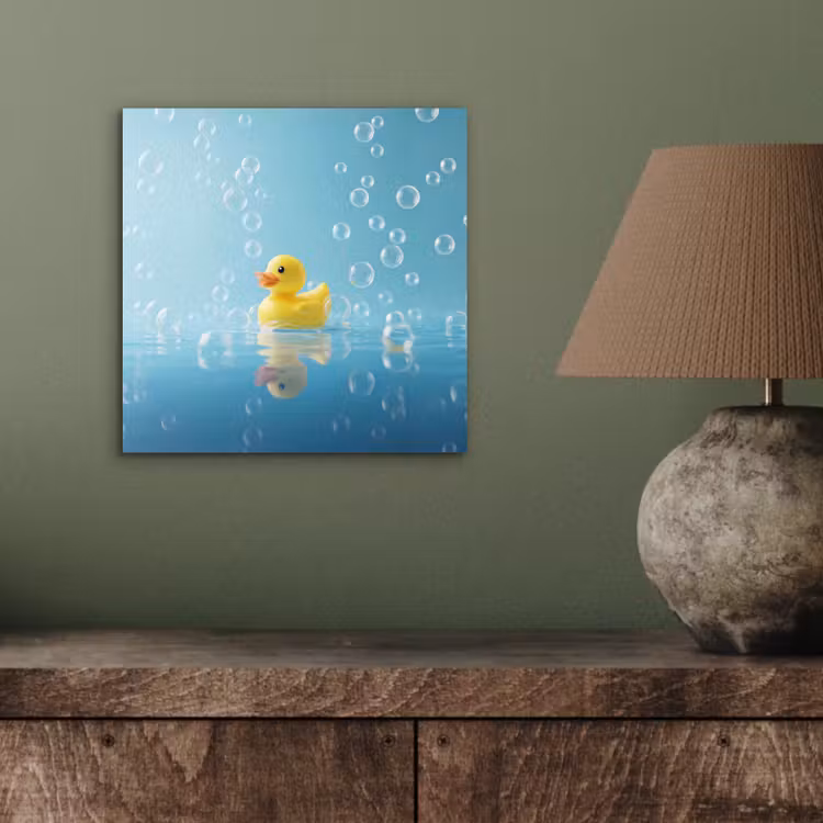Aluminium schilderij - Bubbels - Badeend - Geel — 3