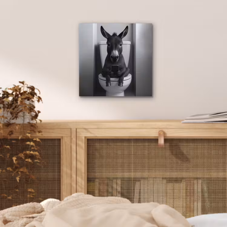 Aluminium schilderij - Ezel - Telefoon - Toilet - Zwart - Wit — 4