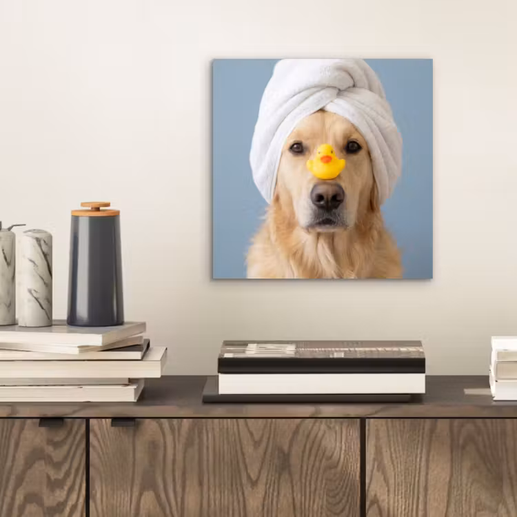 Aluminium schilderij - Hond - Badeend - Geel — 2