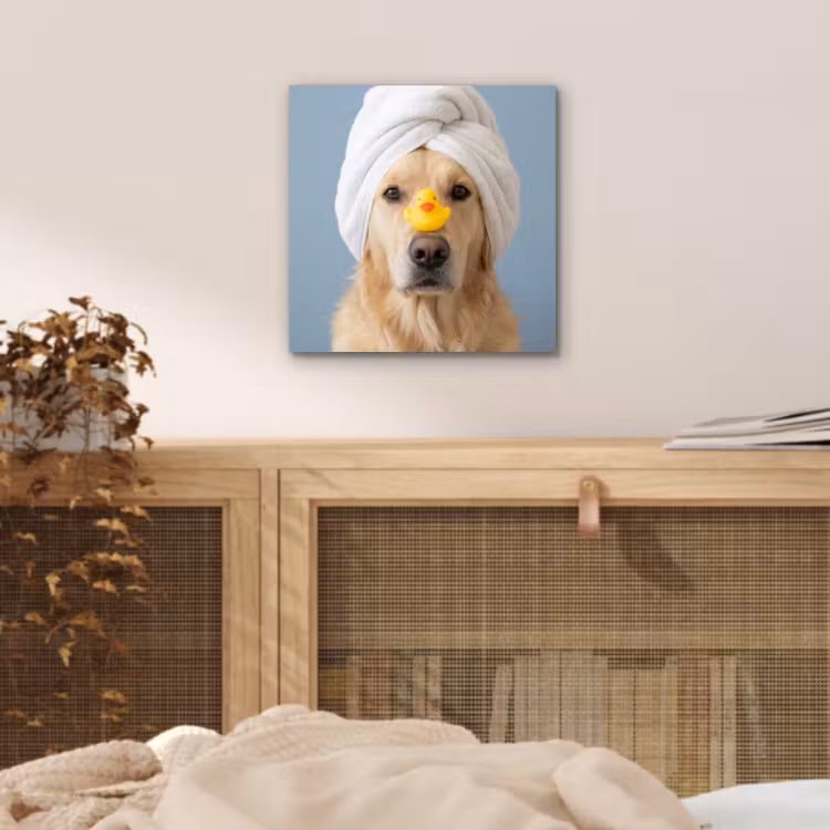 Aluminium schilderij - Hond - Badeend - Geel — 4