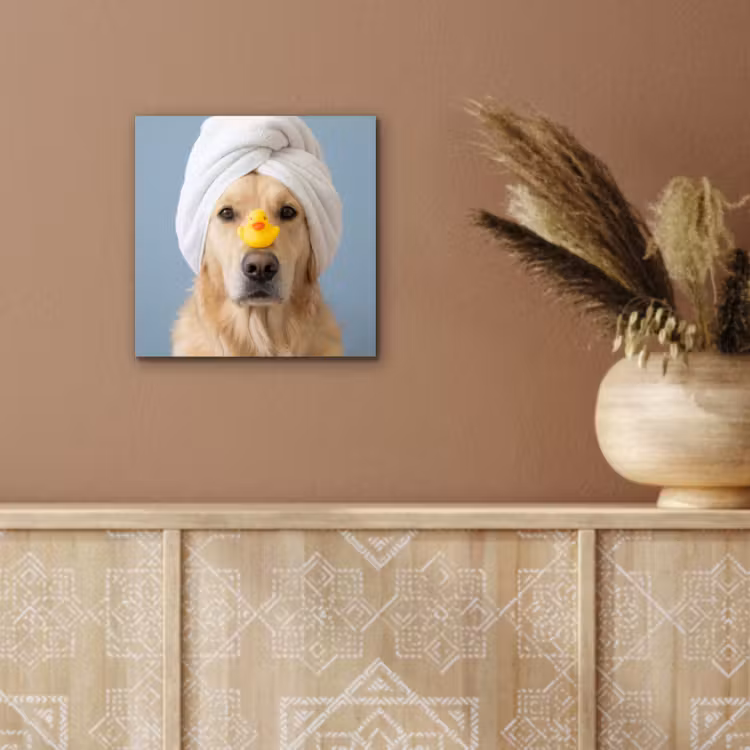 Aluminium schilderij - Hond - Badeend - Geel — 5